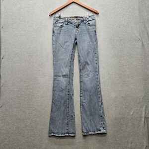 Seven7 Women Jeans 27 Blue Denim Bootcut Embroidered 32" Inseam